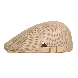 Khaki breathable mesh newsboy cap for men with adjustable metal buckle for summer