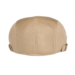 Khaki breathable mesh newsboy cap for men featuring adjustable side metal buckles