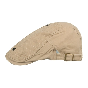 Casquette rétro kaki à toit plat en sergé de coton avec bouton métallique latéral