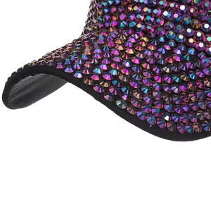 Sparkly baseball cap with gradient AB rhinestones on black cotton sun hat surface