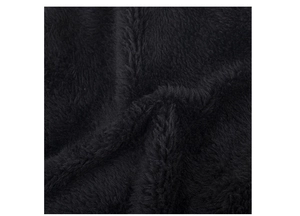 Detail showing plush black thermal faux fur fabric texture for winter neck warmer