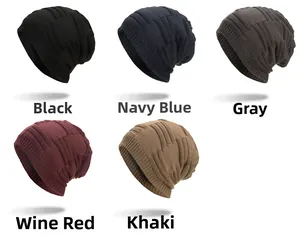 Knitted beanie collection in black, navy, grey, wine red and khaki with textured weave