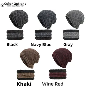 Winter knitted hat and scarf set with fleece lining in five assorted colors