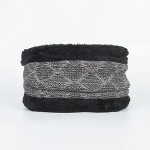 Winter Warm Knitted Neck Warmer For Men Women Diamond Pattern Faux Fur Lined Snood Scarf Thick Thermal Windproof Outdoor Neck Gaiter