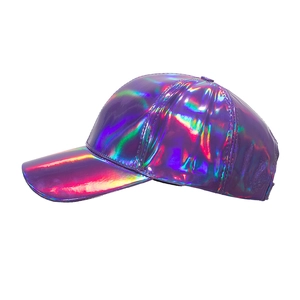 Casquette de baseball en cuir PU holographique violet avec finition réfléchissante irisante