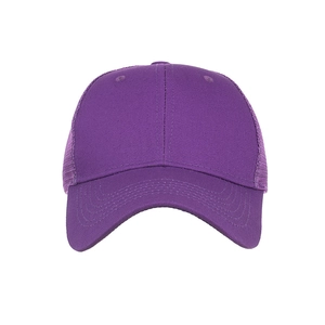 Medium purple trucker hat with breathable mesh back and cotton twill front panel