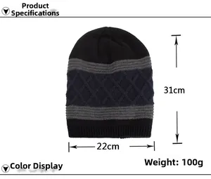 Bonnet en tricot à losanges taille 31x22cm poids 100g avec détail de doublure polaire