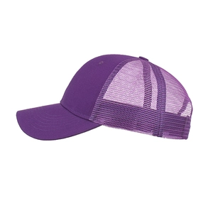 Classic purple mesh trucker hat for outdoor sun protection with adjustable curved brim