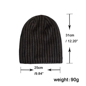 Knit beanie with vertical rib texture in dark coffee and charcoal grey dimensions 31x25cm