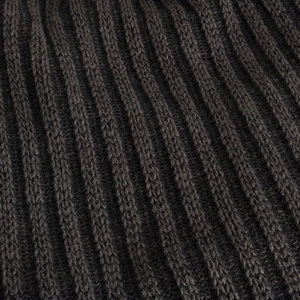 Winter ribbed knit beanie in charcoal grey featuring thick dual-tone vertical stripes