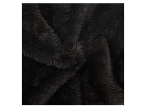 Close-up of thick black faux fur lining with soft texture and warm plush material