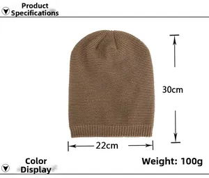 Detailed dimensions of dark brown fleece-lined knitted beanie, 30cm height and 22cm width