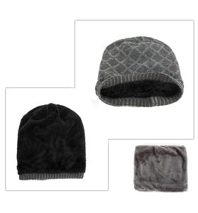 Detailed close-up showing thick fleece lining and diamond knit texture of winter set