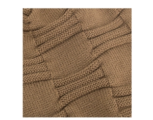 Detailed basketweave texture of the coffee brown thick knit fabric for winter hats