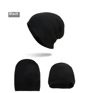 Close-up of black waffle knit beanie showing thick fleece lining for winter warmth