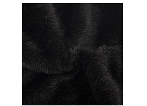 Macro shot of high-density black faux fur lining with soft thick plush texture