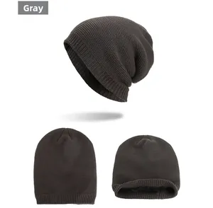 Detail view of grey knit beanie featuring thermal fleece lining and ribbed cuff