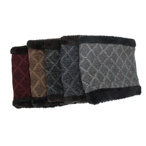 Winter thermal knit neck warmer set with diamond pattern and plush lining in five colors