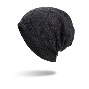 Winter Warm Knitted Beanie For Men Women Fleece Lined Thermal Lattice Pattern Slouchy Soft Outdoor Beanie Knit Skull Cap