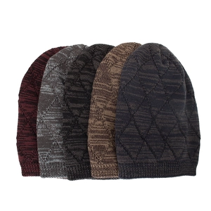 Five-pack winter fleece knit beanies with diamond pattern in multiple colors