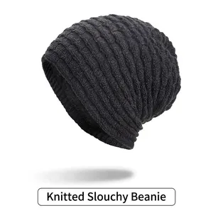 Winter Fleece Gefüttert Strick Beanie Mütze Für Herren Damen Warm Gestreift Slouchy Skull Cap Outdoor Thermisch Mütze