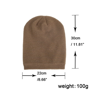 Solid dark brown knit slouchy beanie for winter with dimensions 30cm height and 22cm width