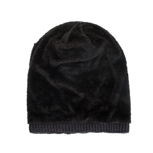 Schwarze Thermo-Strickmütze für den Winter mit dickem Fleece-Futter und Rippstrick