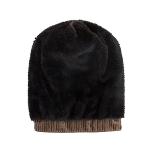 Bonnet en tricot d'hiver avec doublure en polaire noire dense et bord à revers côtelé