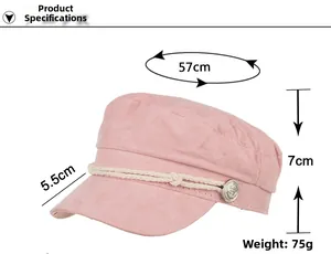 Pink military style sailor cap dimensions: 57cm circumference and 7cm height specifications