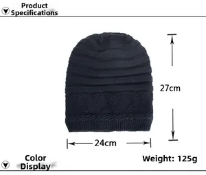 Paramètres de taille détaillés du bonnet en tricot bleu marine de 27x24cm et 125g