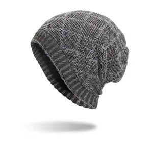Winter Warm Knit Beanie Hat For Men Women Fleece Lined Jacquard Diamond Geometric Pattern Slouchy Pullover Skull Cap