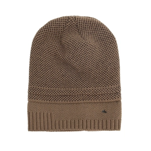 Bonnet en maille marron foncé avec texture nid d'abeille et doublure polaire chaude