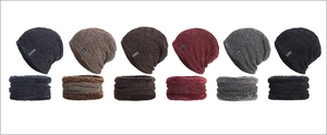 Winter fleece-lined knit beanie and neck warmer set in six versatile assorted colors