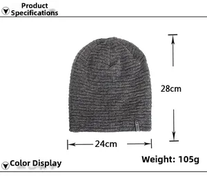 Flat lay detail of dark gray knit beanie with 28x24cm dimensions and textured weave