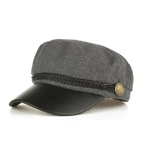 Women's British Retro Woolen Beret Hat Autumn Winter Newsboy Cap With Braided Braid Detail And PU Leather Brim Baker Boy Hat