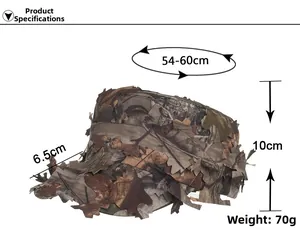 Detail view of leaf camouflage tactical hat with 3D bionic leaves for outdoor hunting