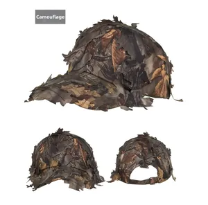 Three-way view of coffee leaf camouflage baseball cap with 3D camo leaves and adjustable strap