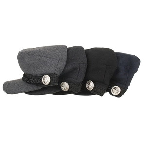 Classic nautical wool newsboy caps in four colors with braided rope and anchor buttons