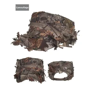 Detail view of coffee camo flat top military cap with laser cut 3D leaves camouflage