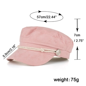 Pink vintage military beret cap in suede texture with white rope detail and anchor buttons