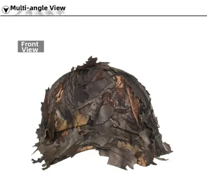 Front view of 3D leaf camo baseball cap with realistic forest camouflage pattern and textures