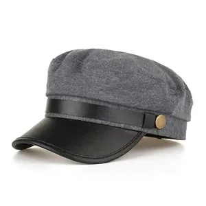 Women Retro Newsboy Cap Woolen Beret Hat With Faux Leather Brim And Metal Buckle Solid Color Autumn Winter Octagonal Cap