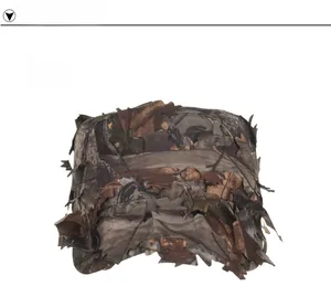 Detail view of the 3D leaf camouflage pattern on a flat-top outdoor tactical sun hat