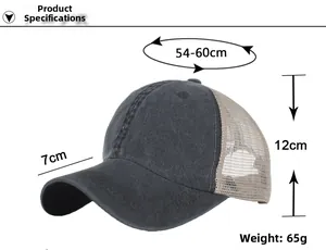 Tabella taglie dettagliata per cappello in cotone e mesh con circonferenza 54-60 cm