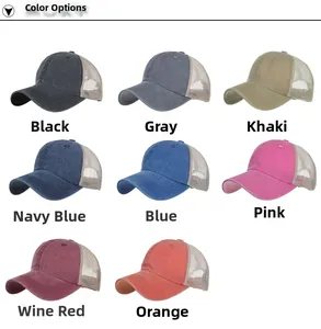 Griglia dettagliata che mostra otto colori per cappelli trucker in cotone e rete