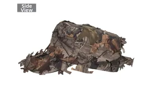 Side view of 3D leaf camo tactical flat top cap for outdoor hunting and bird watching