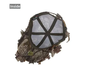 Detail view of leaf camouflage baseball cap interior with leaf design and reinforced lining