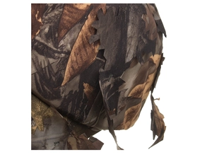 Detailed macro view of 3D leaf camouflage with laser-cut synthetic fabric on baseball cap