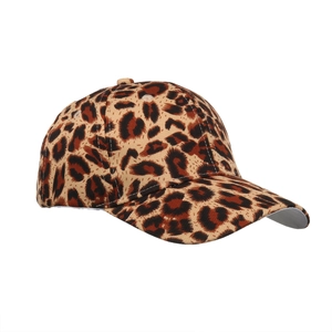Classic leopard print baseball cap with six-panel structure shown from a 45-degree angle