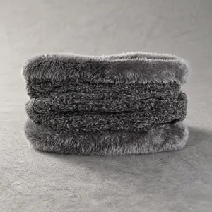 Calentador De Cuello De Punto Acanalado De Invierno Unisex Forro De Felpa Grueso Bufanda Snood Térmica Para Clima Frío